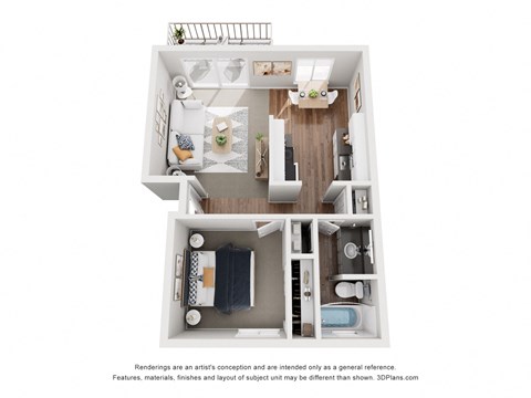Floor plan for 1 bed, 1 bath, 700 sqft